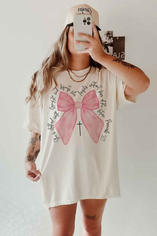 PROVERBS PINK BOW CHRISTIAN GRAPHIC TEE