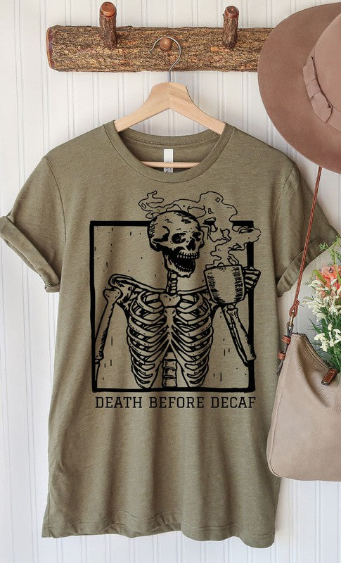Death Before Decaf Skull Graphic Tee