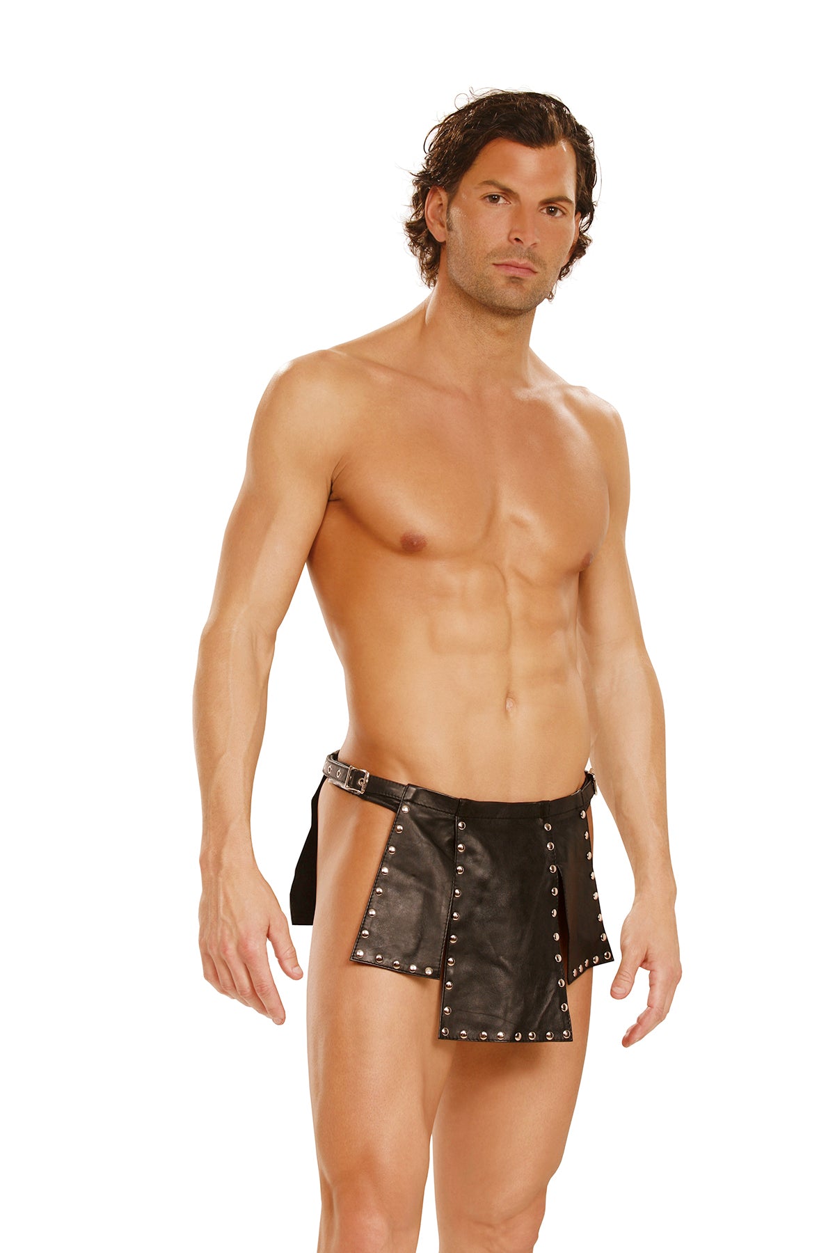 LaFerb Unique Intimates Leather Kilt With Nail Heads And Adjustable Buckle Closure