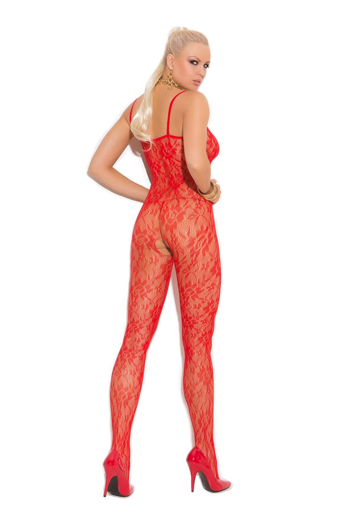 Rose Lace Bodystocking With Open Crotch