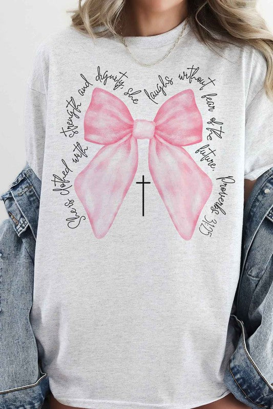 PROVERBS PINK BOW CHRISTIAN GRAPHIC TEE