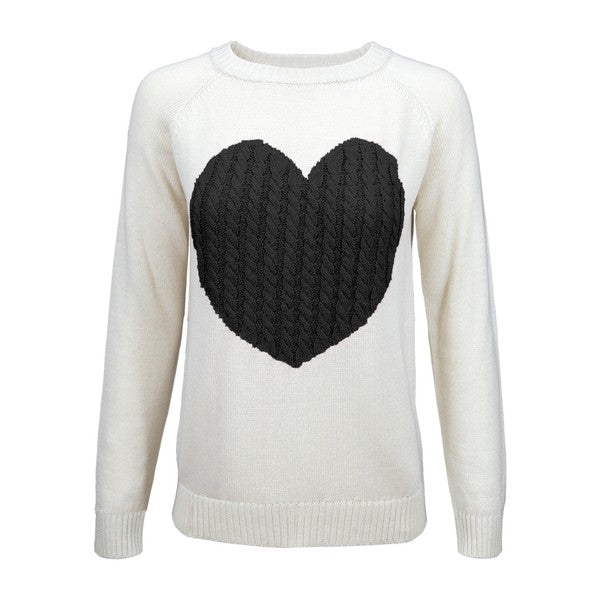 Love Heart Jacquard Round Neck Pullover Sweater