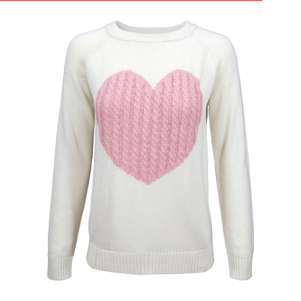 Love Heart Jacquard Round Neck Pullover Sweater