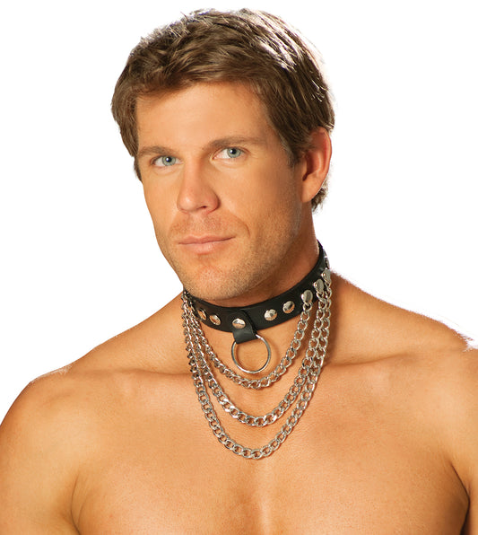 LaFerb Unique Intimates Mens Leather Collar With Chains And O Ring