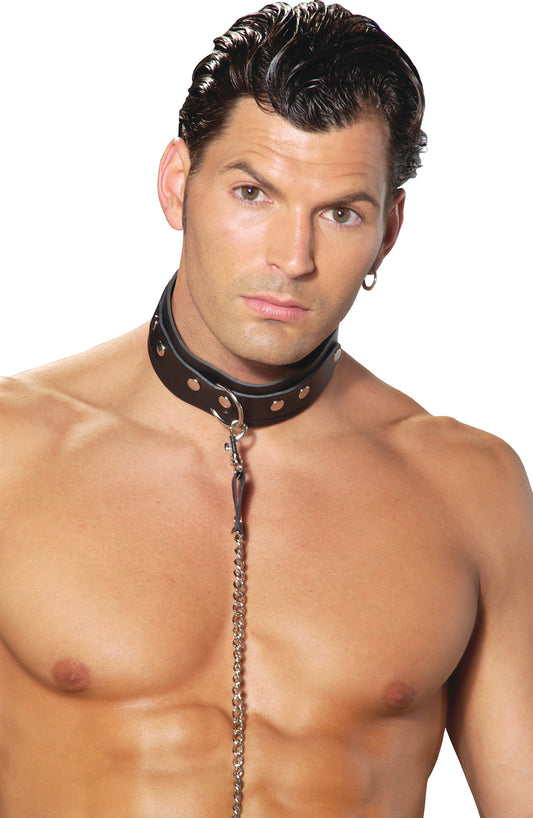 LaFerb Unique Intimates Mens Leather Collar With O Ring Detail