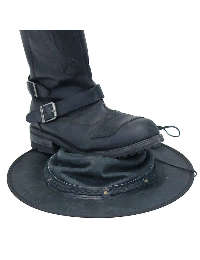 Crushable Black Cowboy hat with braid