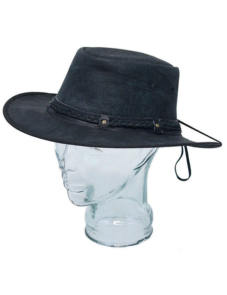 Crushable Black Cowboy hat with braid