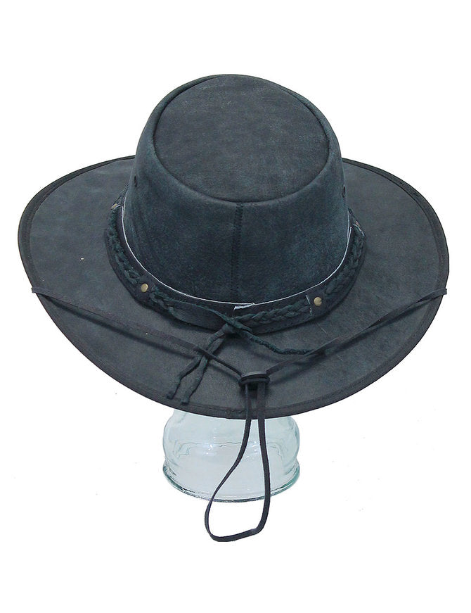 Crushable Black Cowboy hat with braid