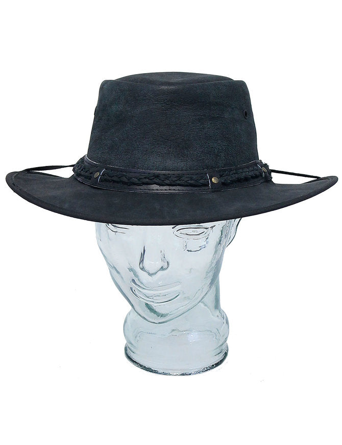 Crushable Black Cowboy hat with braid